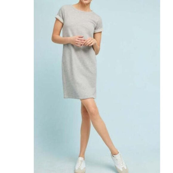Anthropologie Mini Sweatshirt Dress Medium Gray Cotton Short Sleeve Cloth Stone - Picture 5 of 8